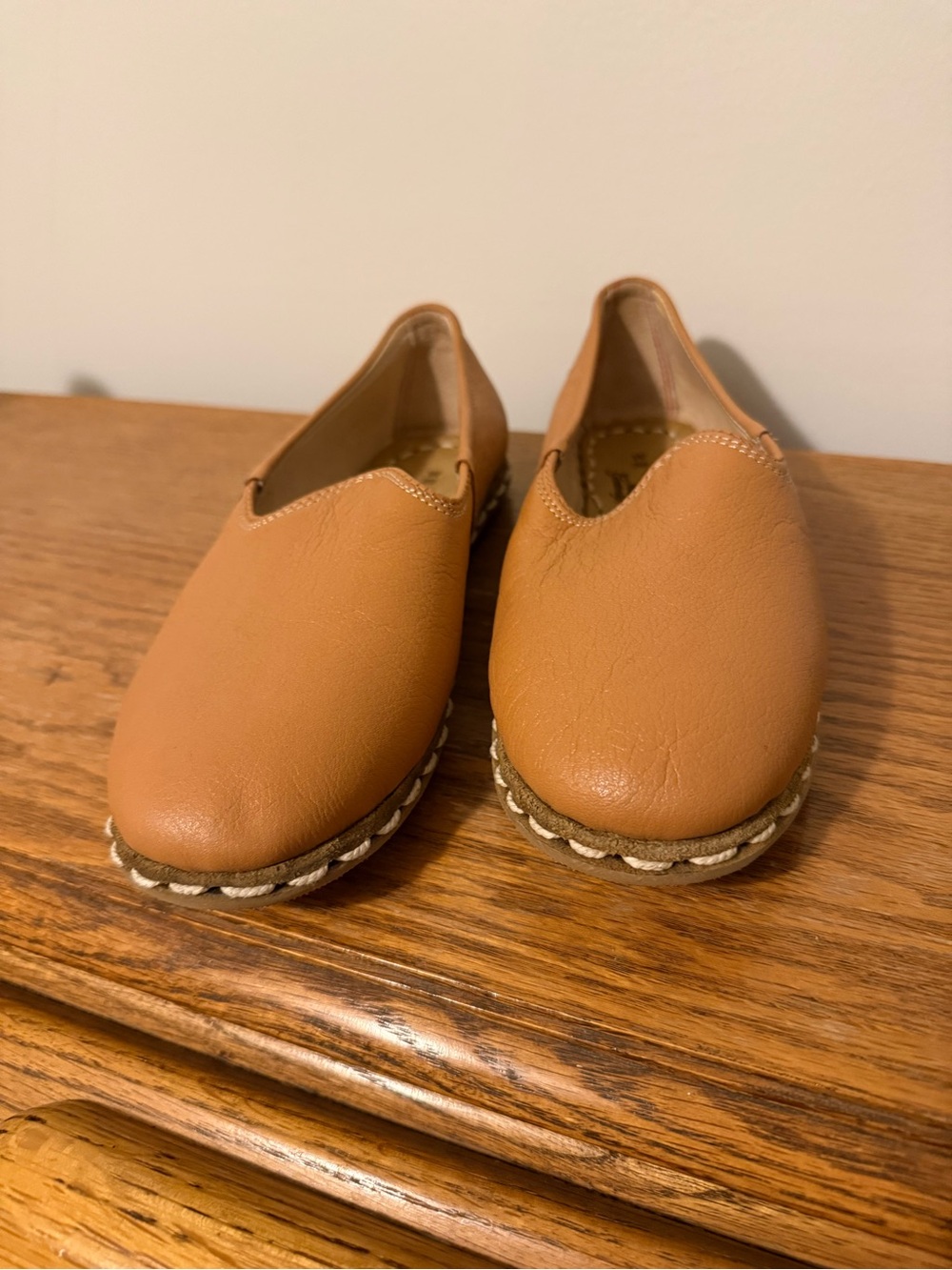 Sabah Tan Leather Slip-On Flats